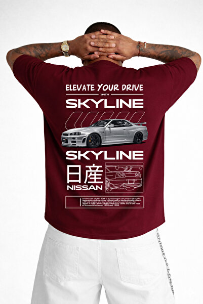 VEK Skyline R34 Oversized T-Shirt - Jdm Car Printed Streetwear T-Shirt - Japa...