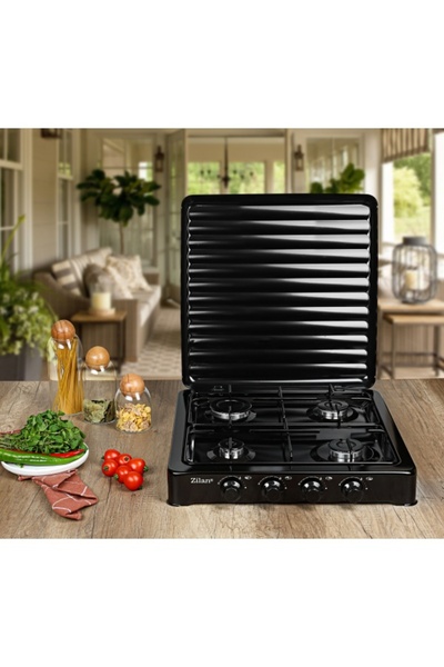 Zilan Aragaz GPL 4 arzatoare ZLN7079, 2.3kW putere maxima, otel emailat negru
