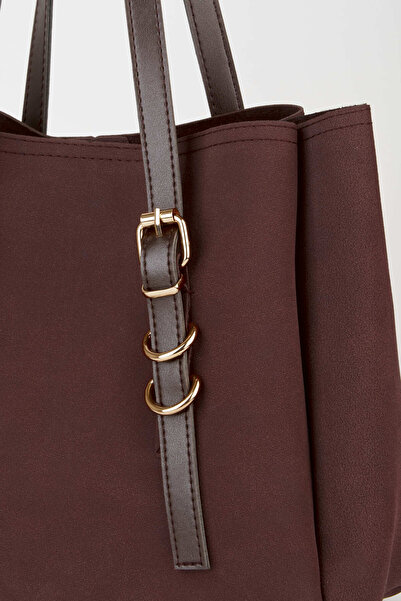 Vivaq Kadın Acı Kahve Gül 3 Bölmeli Nubuk Deri Çıt Çıt Kapama Tasarım Askılı El Kol Ve Omuz Çantası