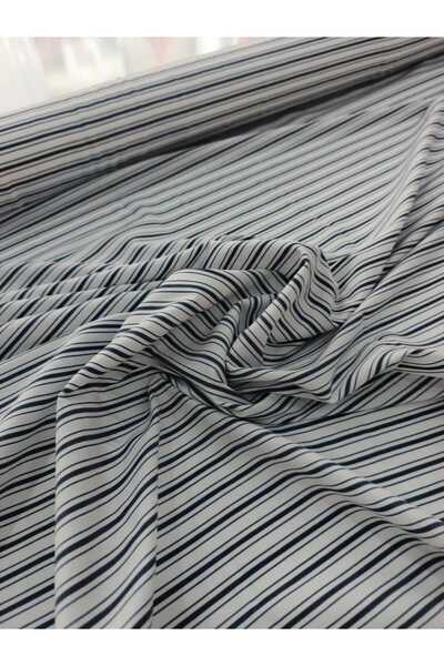 GrandTekstil Lacivert Beyaz Çizgili Kumaş – Esnek, Yumuşak Dokulu Gömleklik v...