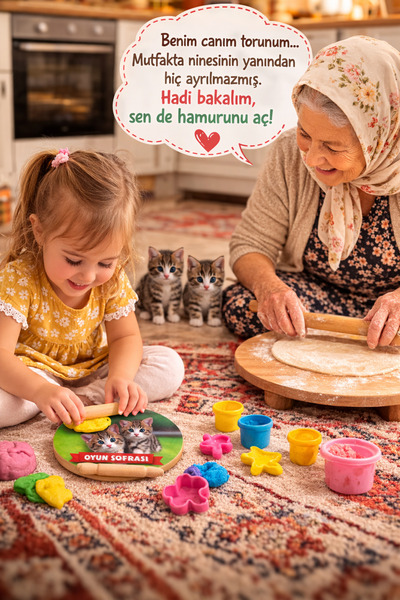 OliwaHome Twin Cats 3D Oyun ve Hamur Açma Tahtası ve Merdane Seti Oyun Sofras...
