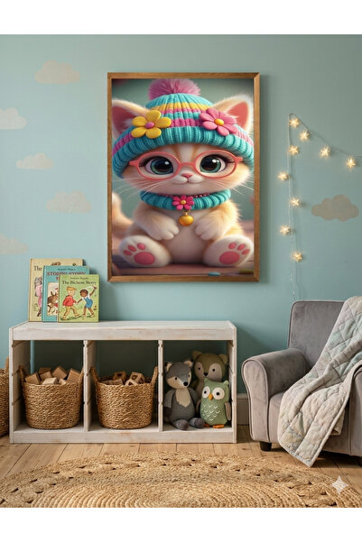 3 Boyutlu Sevimli Kedi Duvar Tablosu – 3D Görünümlü Renkli Çocuk Odası Dekoratif Ahşap UV Baskı