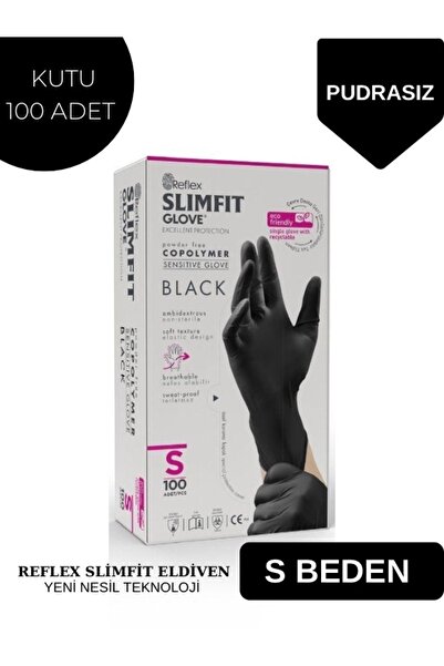 MOONFER Slimfit Tek Kullanımlık Pudrasız Siyah S Beden Eldiven 100’lü Muayene...