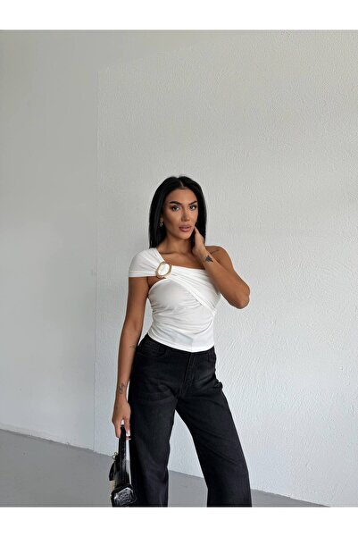 By BAYANA Single Shoulder Strap Buckle Detail Women's Sandy Blouse