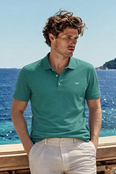 DAMGA JEANS Men's Premium Comfort Mint Polo Collar t Shirt