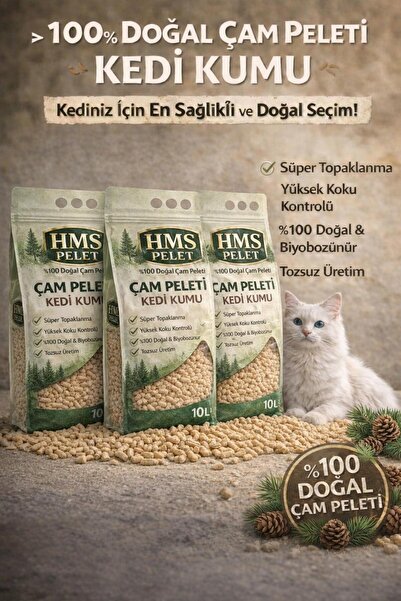 HMS PELET %100 Doğal çam peleti kedi kumu katkısız 3 lü ekonomik paket 10 LT ...