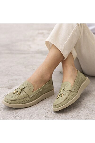 TwoEgoist Women's Summer Ballerinas Genuine Soft Leather Daily Green Loafer B...