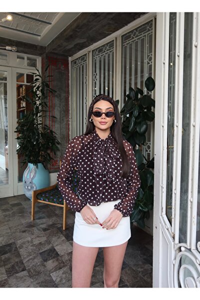 KECHİ WOMAN Chiffon Fabric Polka Dot Pieces Lined Blouses