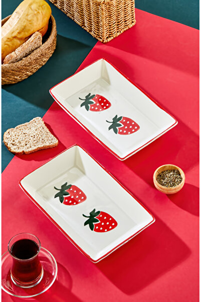 Akkoyunlu home Çilek Patterned Ceramic Breakfast Presentation Plate Set of 2 ...