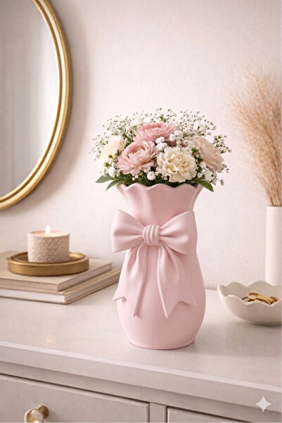 3Dikili design 3D Baskı Fiyonklu Dekoratif vazo pembe 17x10 cm