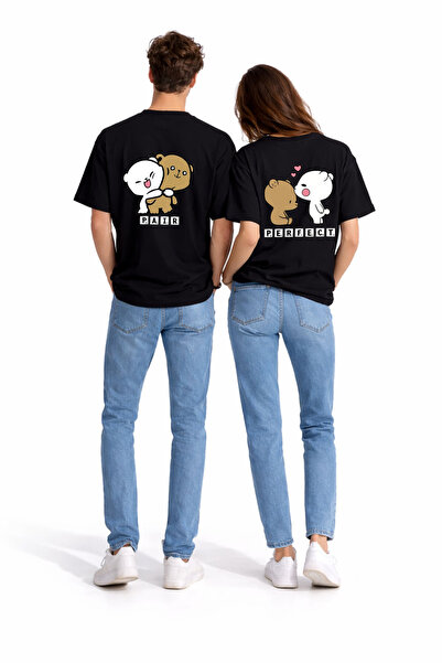 NEVERMIND Set de tricouri pentru cupluri Perfect Pair Teddy Bear cu imprimeu ...