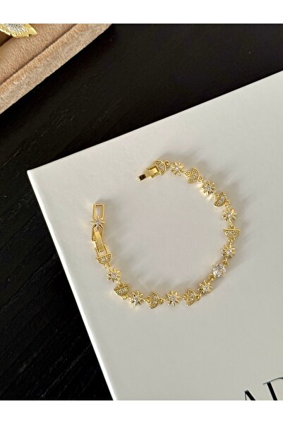 YOUES JEWELRY CM Lüx 14K Altın Renk Premium Kuyumcu Model Bileklik Altın Kapl...