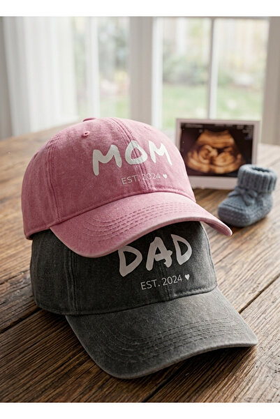 emybox Mom Dad Çift Şapka - Yıkamalı Eskitme Kumaş Ayarlanabilir Ölçü Tokalı ...