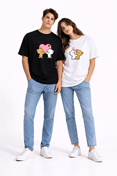 NEVERMIND Set de cuplu unisex cu inimă de ursuleț, cu imprimeu perechi de tri...