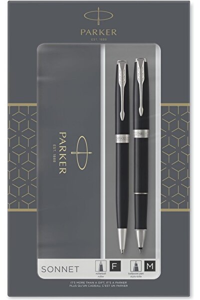 Parker طقم هدايا سونيت ديو 9528، يتضمن قلم حبر جاف وقلم حبر سائل - أسود مع حو...