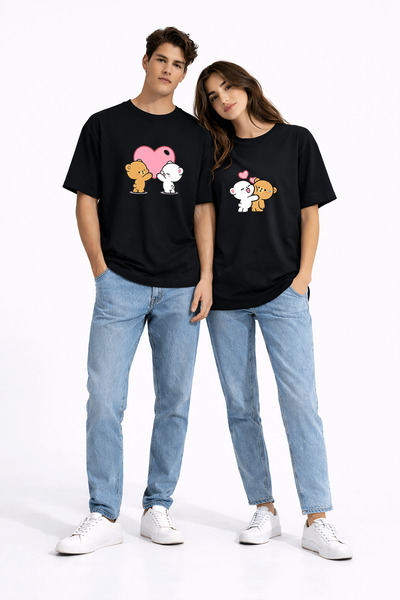 NEVERMIND Set de cuplu unisex cu inimă de ursuleț, cu imprimeu perechi de tri...