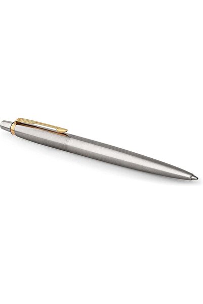 Parker قلم حبر جاف من جوتر | ستانلس ستيل بحواف ذهبية | سن متوسط، حبر أسود (0....