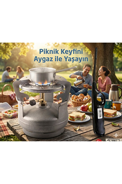 Aygaz Ekonomik Dar Çember Tüp Uyumlu Kamp Ocağı & Rüzgar Korumalı Çakmak Seti