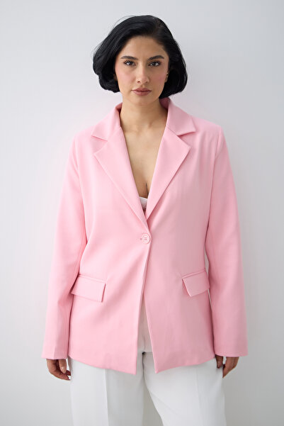 Füme سترة بليزر مبطنة بزر واحد من قماش دابيل