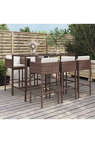 Concept Set de bar pentru grădină cu perne, 7 piese, maro, poliratan