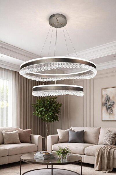 HOMSİ LEDLİ 2Lİ TAÇ GRİ AVİZE