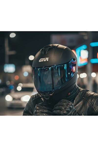 Givi 50.x Mat Siyah Kapalı Motosiklet Kaskı Spectra Mavi Camlı