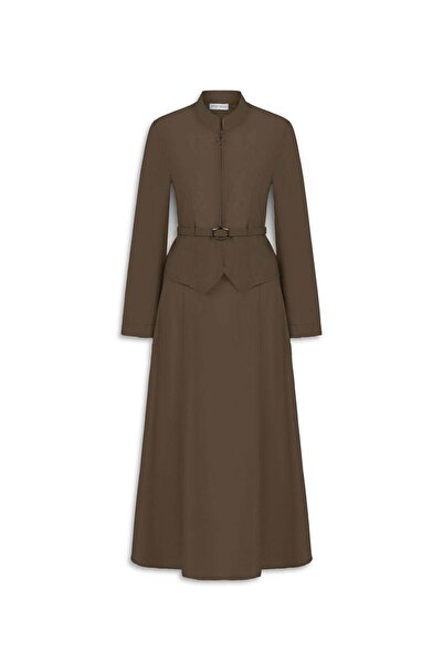 praye Hakim Collared Skirt Suit Brown