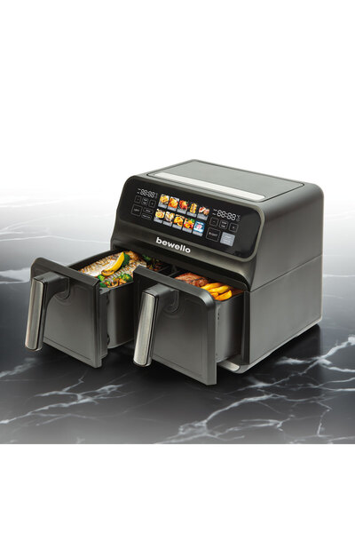 Bewello Friteuza fara ulei - XXL - 230V - 2200W - cos dublu, display tactil c...