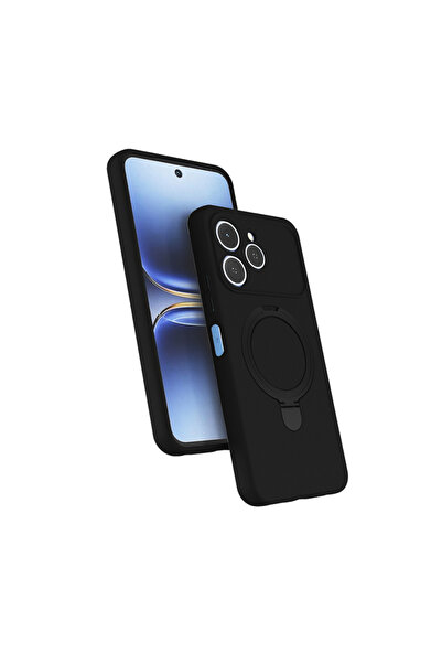 Paladyum Case غطاء سامارا أسود من السيليكون متوافق مع تكنو سبارك 40 مع حامل م...