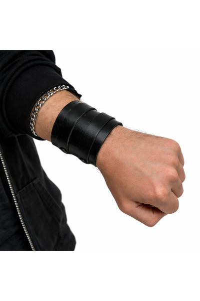 Metal Giyim 2 Buckled Men's Leather Bracelet