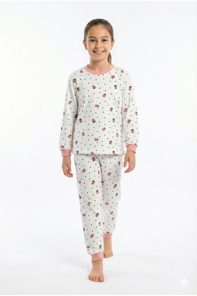 Miniworld Kız Çocuk Uğur Böceği Desenli %100 Pamuk 2 İp Örme Pijama Takımı