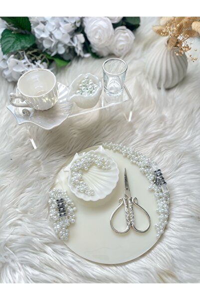 RESİNARTSHOP Epoksi Tepsi Krem zemin+inci Damat+Nişan tepsi seti 6 parça küçü...