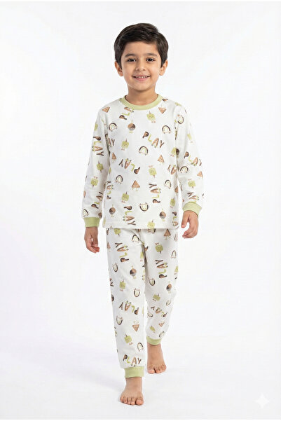 Miniworld Erkek Çocuk "PLAY" Yazılı %100 Pamuk 2 İp Örme Pijama Takımı