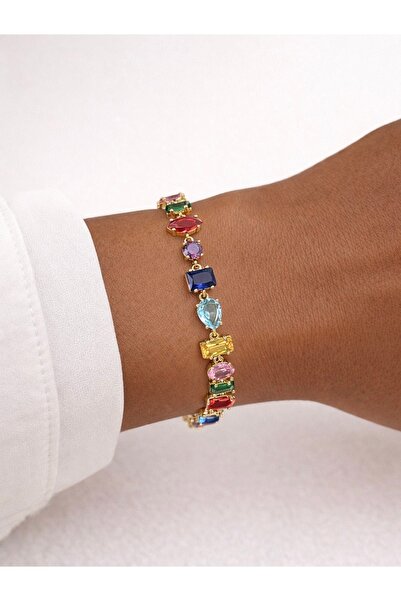 Mope Accessories Stainless Steel Colorful Zircon Stone Gold Color Chain Bracelet
