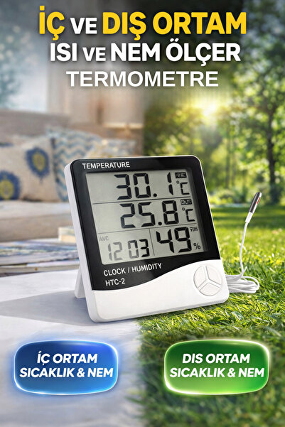 Montbell Dijital Termometre İç Dış Ortam Isı ve Nem Ölçer Problu Alarmlı Masa...