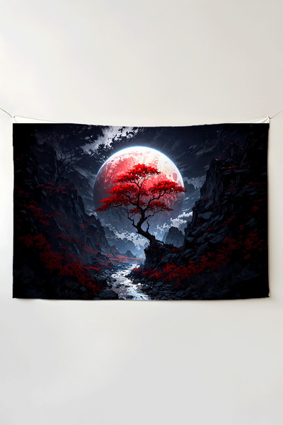 Charmbi Tapiserie de perete orizontală cu copac roșu – Tapiserie de perete de...