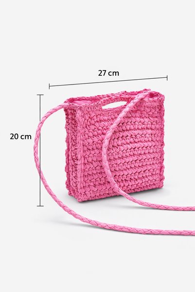crafted by Nilüfer حياكة يدوية باللون الوردي حقيبة - حياكة نسائية صيفية متقاطعة حقيبة كتف
