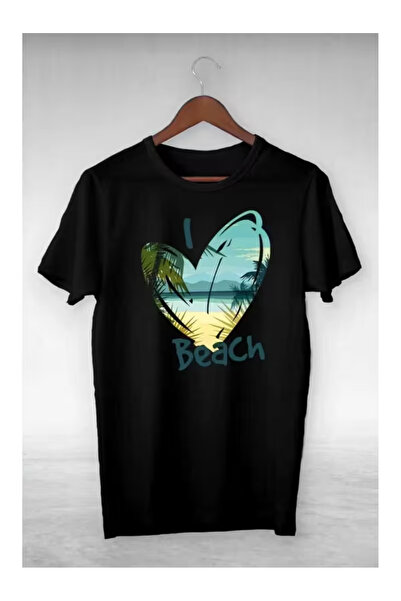 ZEMLİYA Ουνισέξ Μπλουζάκι  "Kalp Beach " με τύπωμα - Μοντέρνο Στυλ