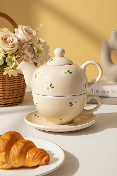 Rivaİstanbul طقم إبريق شاي وفناجين مكون من 4 قطع مصنوع يدويًا من باباتيا أمور