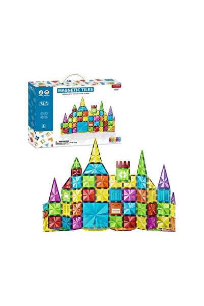 BÜTÜN FIRSATLAR Manyetik Tiles Renkli 75 Parça Manyetik Yapı Magnetic Bloklar