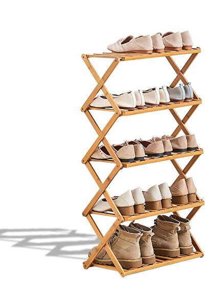 Arabest رف أحذية من طبقتين إلى خمس طبقات، منظم أحذية من بامبو قابل للطي متعدد...