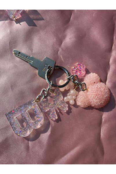 meloradesign B Harfli Mickey Mouse Silver halka Epoxy kelebek charm anahtarlık