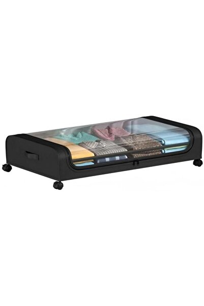 Arabest Under Bed Storage Container with Wheels, Clear Top, Black Frame, 43x1...