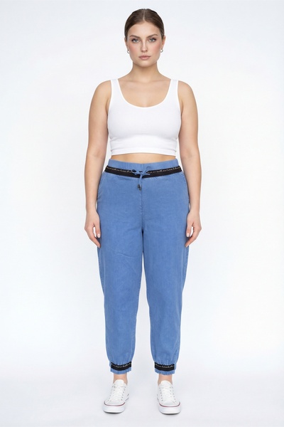 EXİTLİNE Women's Indigo Summer Pants with Elastic Waist, R Ribbed and Elastic...