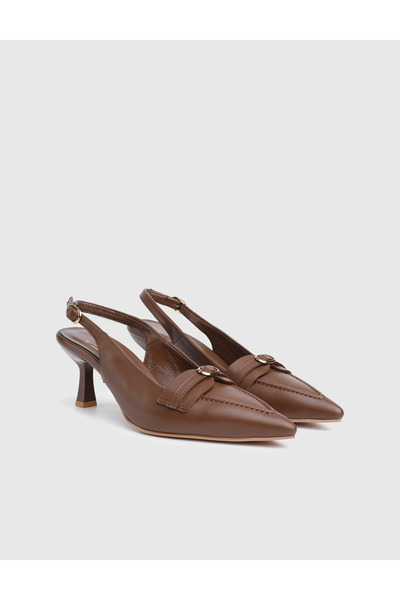 İLVİ Horya Genuine Leather Brown Women's Heels Sandals
