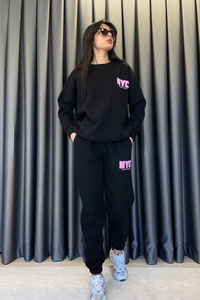 Crep Nyc Lettering Embossed Tracksuit Set - Black Black