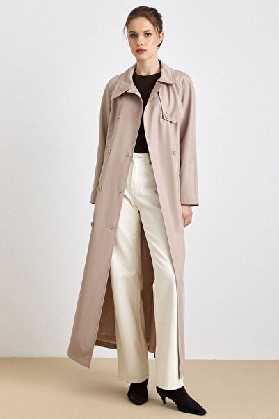 Olcay Reglan Sleeve Cape Detailed Lined Overcoat A.Kamel 4309