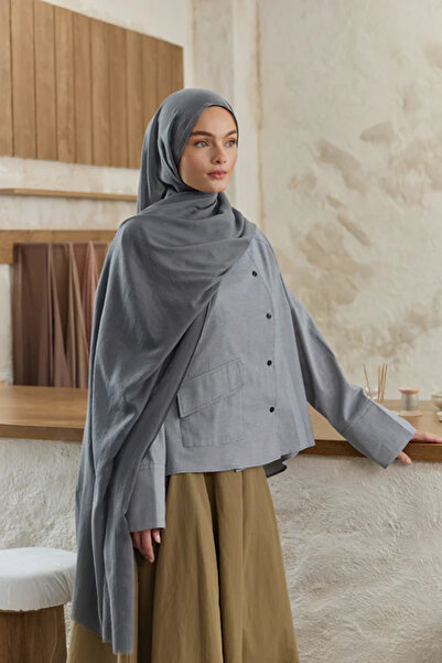 Lale Butik Qef Scarf Soft Line Cotton Shawl 001 Anthracite