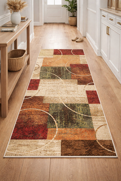 MENTEŞ HOME Dijital Baskı Patchwork Geometrik Desenli Kaymaz Taban Yıkanabili...