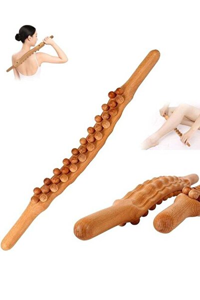 Arabest 31-Bead Natural Beech Massage Roller Stick for Lymphatic Drainage, Bo...